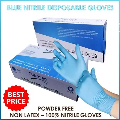 Blue Disposable Nitrile Gloves  Non Latex Powder Free Examination Glove M L XL • £1.99