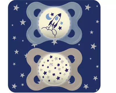 MAM Original Night Luminous Dummy In Set Of 2 SkinSoft  0+ Month Stars / Moon • £8.99