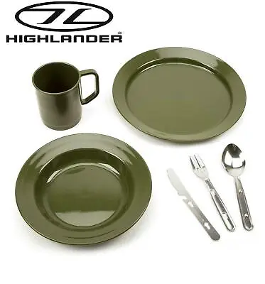 2 X Person Olive Camping Picnic Dining Set Plate Mug Bowl And Cutlery Plastic  • £19.95