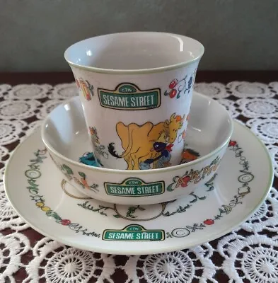 Vintage Gorham Fine China Sesame Street 3 Piece Child's Set Cup Bowl Plate 1976 • $39