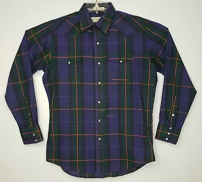 Vintage Texas Sage Mesquite Purple Black Check Snap Western Shirt Men's 16-35 • $24.95