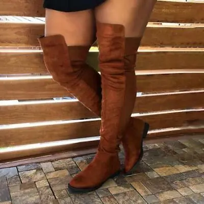 Womens Slouch Over The Knee Thigh High Boots Vintage Low Heels Riding BOOTS • $42.95