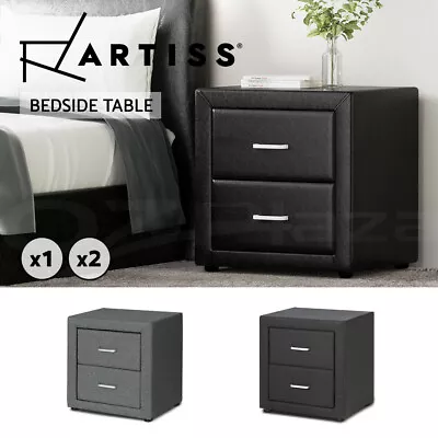 Artiss Bedside Table Leather Fabric Side Table Nightstand Storage 2 Drawers • $106.95