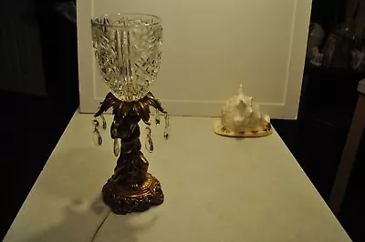 Vintage L&L WMC Art Deco Style Table Top 1998 Refillable Brass Crystal Lamp Work • $35