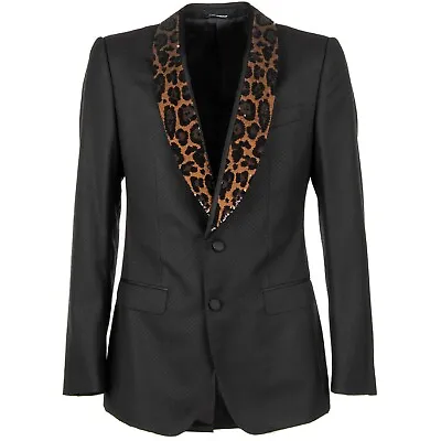DOLCE & GABBANA Tuxedo Blazer Jacket SICILIA W Sequins Leopard Lapel Black 09742 • £825