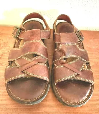 Born Women's Size 8M Open Toe Slingback Buckle Sandals Brown Leather W21798 • $30