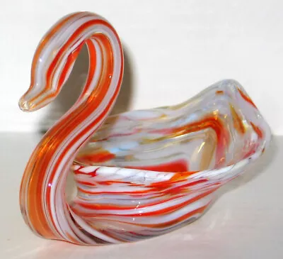 Vintage Cherokee Glass Orange White Glass Swan Trinket Dish • $9.95