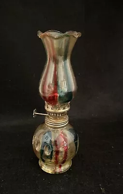 Vintage Enesco Miniature Oil Lamp Glass Multi Colored Useable • $6.50