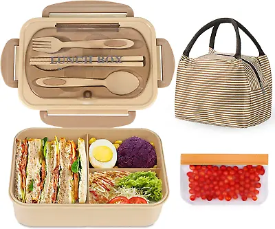 Lunch Set Leakproof BPAFree Microwave Safe 3Compartment Lunch Box With Bag And C • $26.02