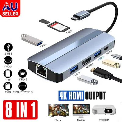 $37.60 • Buy USB C Hub Adapter 8-in-1 Type C Docking Station USB3.0 2.0 RJ45 TF Card Readers