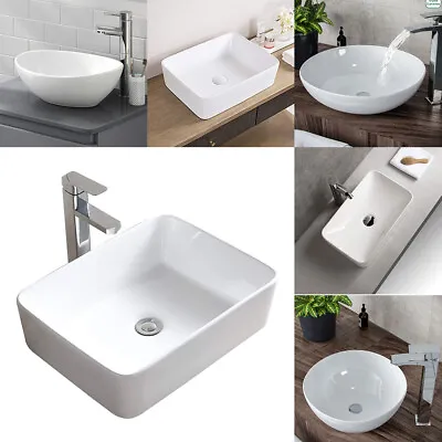 Bathroom Counter Top Ceramic Basin Sink Vanity Unit Oval/Rectangle/Square/Round • £26.90