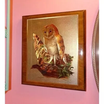 Vintage Audrey North Foiled Barn Owl Wall Art Wood Etching Wall Hanging Plaque • $24.65