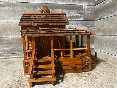  Vtg Handmade Wooden Jewelry Box Detailed Mini Cabin 15  X 12  X 12” Folk Art • $500