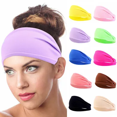 Women Wide Sweatband Yoga Nonslip Headband Elastic Sports Head Hair Band U • £1.19