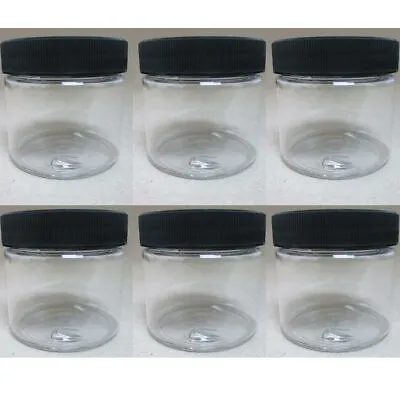 6 PET Plastic 2 Oz Empty Clear Containers Cosmetic Jars Cap Creams Makeup Travel • $10.16