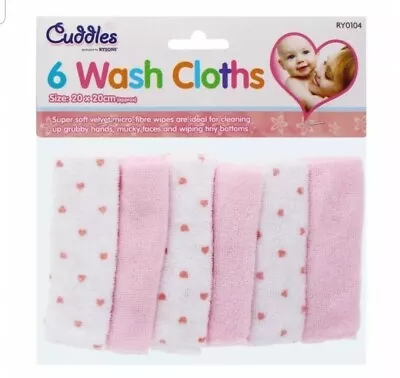 6 X Wash Clothes Baby Girls Soft Face Cloth Wipes Towel Flannel Pink Wash Cloth • £3.57