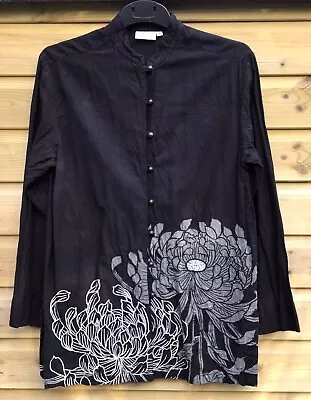 EAST Black Pure Cotton Nehru Shirt Grey/White Appliqué Embroidery UK10 • £15