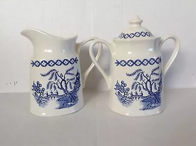 J & G Meakin Liberty Blue Willow Ironstone Sugar And Creamer Blue White • £18.31