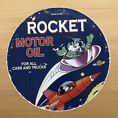 Vintage Rocket Motor Oil Porcelain Sign Disney Cars Trucks Service Station Plate • $109.97