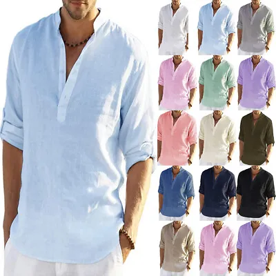 Men Casual Loose V Neck Half Sleeve Solid Base Top Summer Daily Tee Shirt Blouse • £11.59