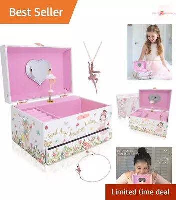 Girls Ballerina Jewelry Box With Music & Matching Necklace/Bracelet Set - White • $46.97