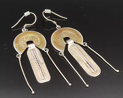 925 Silver - Vintage Two Tone Chinese Characters & Braid Earrings - EG11862 • $50.51