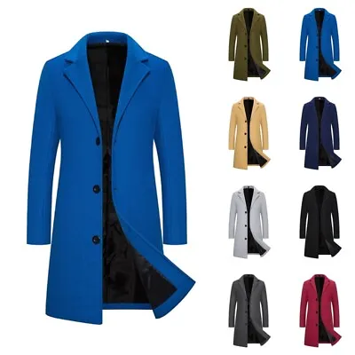 Men's Pea Coats Long Sleeve Trench Coat Mens Fitted Business Notch Lapel Outwear • $36.99