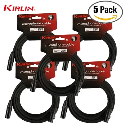 5-PACK XLR Microphone Cable - 25FT Kirlin Male To Female - 20AWG New • $54.98