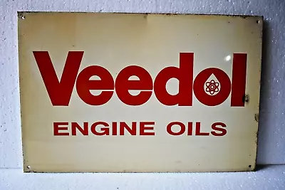 Vintage Veedol Engine Oil Advertising Tin Sign Petrol Pump Oil Shop Display Ad 3 • $260.62