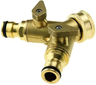3/4  Two Way Double Garden Tap Connector Adaptor Solid Brass • £10.99