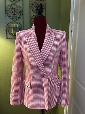 100% Authentic ZARA Pink Tailored Houndstooth Blazer Size: XS • $79.90