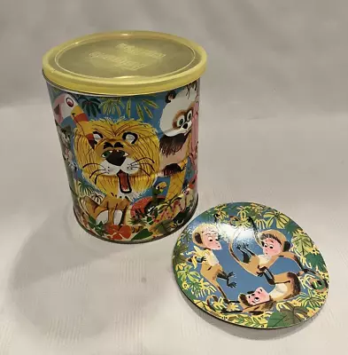 Vintage 1960's Folgers Coffee Can W/ Lid & Insert Pink Elephant Lion Monkeys • $39.99