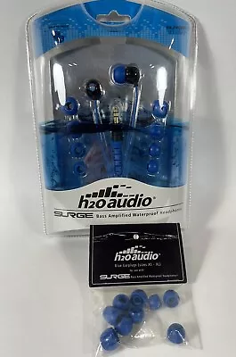 H2O Audio Surge Bass Amplified  Waterproof Headphones Blue Earplugs New • $42.49
