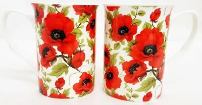 £14.50 • Buy Red Poppy Mugs Set Of 2 Bone China Poppies Mugs Hand Decorated In The UK