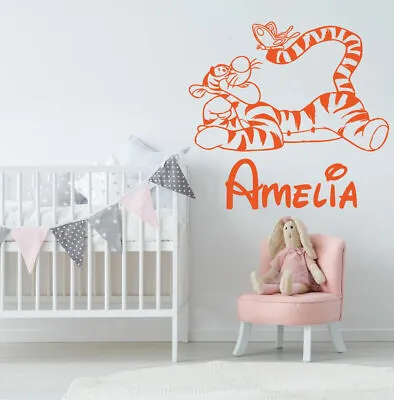 Personalise Name Tiger Wall Stickers Winnie The Pooh Nursery Baby Boy Room Decor • £9.82