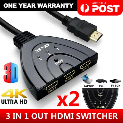 HDMI 3 Port Switch Switcher Splitter Selector HUB Box Cable HDTV 1080P/4K AUTO • $7.95