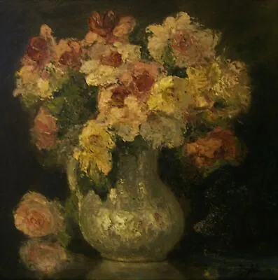 MARCEL DYF   PIVOINES FLOWERS   Antique Signed Oil Painting On Board Dated 1938  • $1800