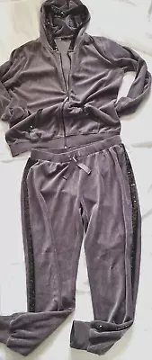 Womens ESMARA Grey Col.Velour Tracksuit Velvt Hooded 2 PieceCasual Size L Used • £12.99