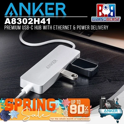 $115.33 • Buy Anker A8302H41 Premium USB-C Hub With Ethernet & Power Delivery - Silver