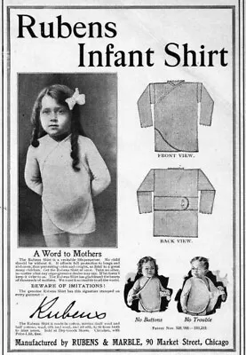 1904 Rubens Infant Shirt Antique Print Ad Quackery Prevents Colds No Buttons  • $18.74