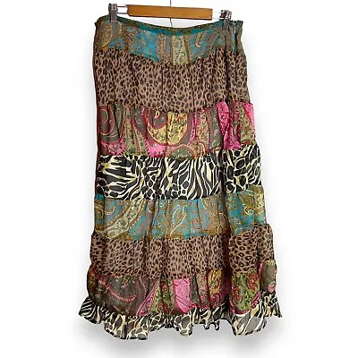 Vintage Live A Little Womens Large Boho Hippie Tiered Patchwork Maxi Skirt • $15