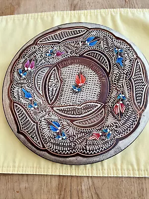 Turkish Plate Hand Painted Copper Plate W/Wall Hanger  10” Turkiye Ephesus VTG • £9.64