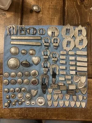 **Vintage** Alpaca Silver Conchos/buckles Sets Bridle Headstall !! 100+ Pieces!! • $255