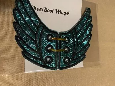 NEW 1 Pr SHOE BOOT Wings BIRD Wings Tooled BLUE Teal Embr Adult Kids USA Made • $10