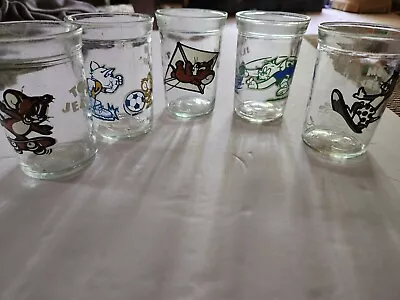 Lot Of 5 Vintage Welch's Tom And Jerry Jelly Jars Tom & Jerry Juice Glass Cups • $24.99