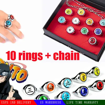 $9.99 • Buy AKATSUKI Member's Rings 10 Pcs Set NARUTO Cosplay Ring In Box With Chain