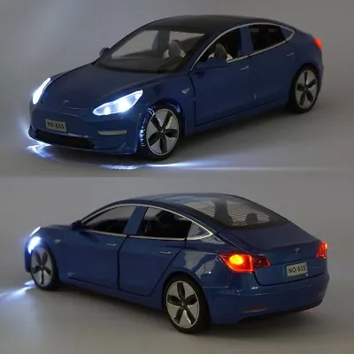 Tesla Model 3 1:32 Model Car Alloy Diecast Toy Vehicle W/ Sound Light Gift Blue • $16.14