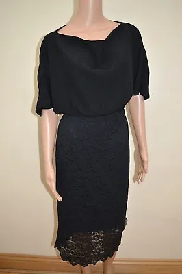 New M&S TWIGGY 2 In 1 Black Floral Lace Dress Sz UK 12 • £11.39