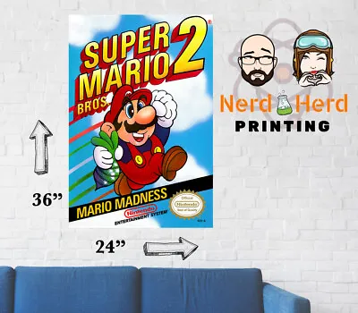 Super Mario Bros. 2 NES Box Art Wall Poster Multiple Sizes Available 11x17-24x36 • $22.99