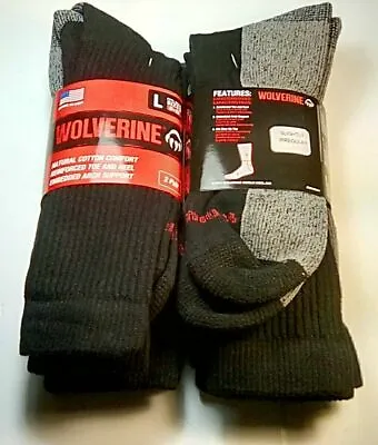 Wolverine Cotton Comfort Steel Toe Crew Sock Large Black 4 Pairs • $17.84